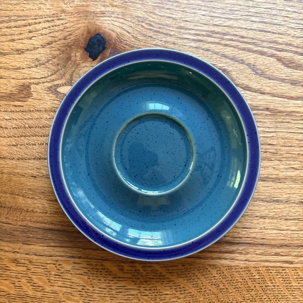Vintage Denby Metz handcrafted saucers- set of 3- made in England- green & blue - Picture 4 of 10